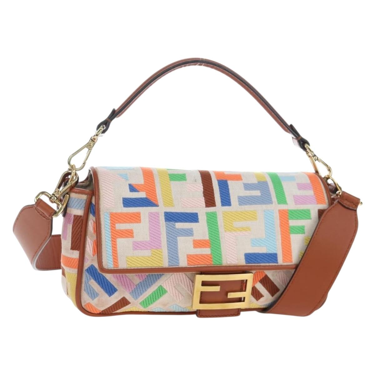 FENDI Zucca Canvas Mamma Baguette Shoulder Bag 2way Multicolor Gold Auth 204491V