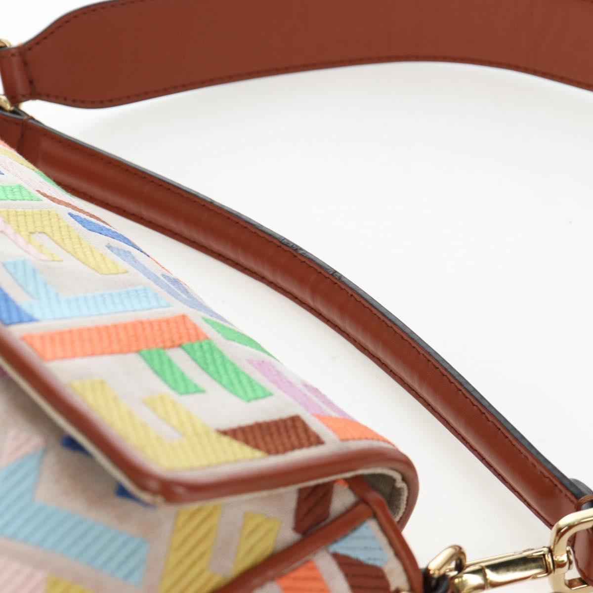 FENDI Zucca Canvas Mamma Baguette Shoulder Bag 2way Multicolor Gold Auth 204491V