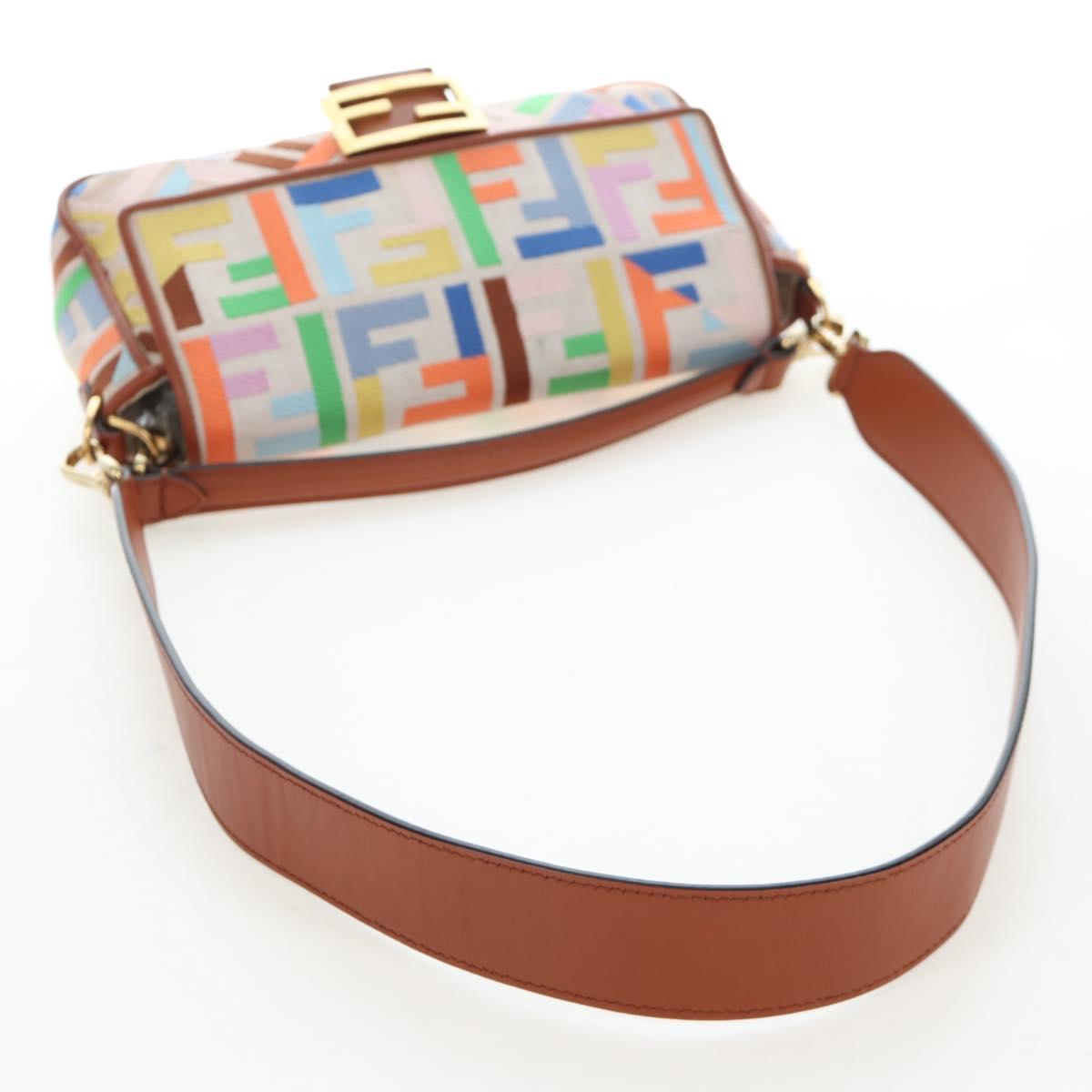FENDI Zucca Canvas Mamma Baguette Shoulder Bag 2way Multicolor Gold Auth 204491V
