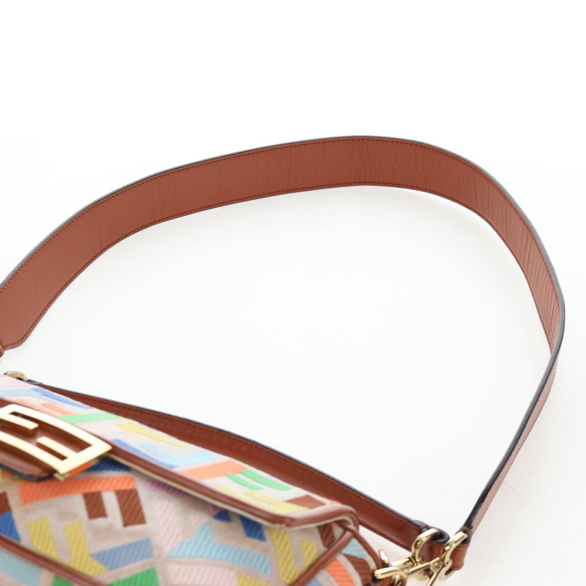 FENDI Zucca Canvas Mamma Baguette Shoulder Bag 2way Multicolor Gold Auth 204491V
