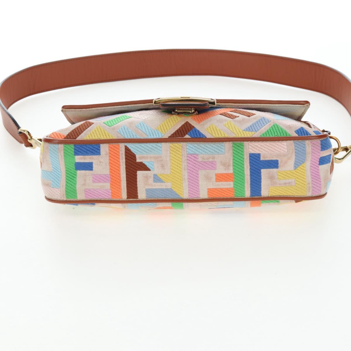 FENDI Zucca Canvas Mamma Baguette Shoulder Bag 2way Multicolor Gold Auth 204491V