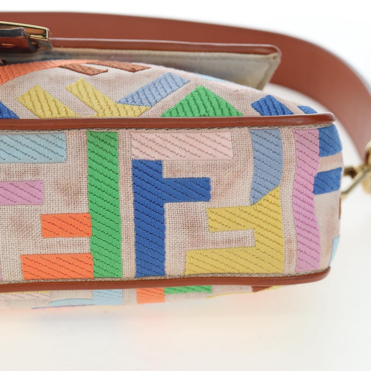 FENDI Zucca Canvas Mamma Baguette Shoulder Bag 2way Multicolor Gold Auth 204491V
