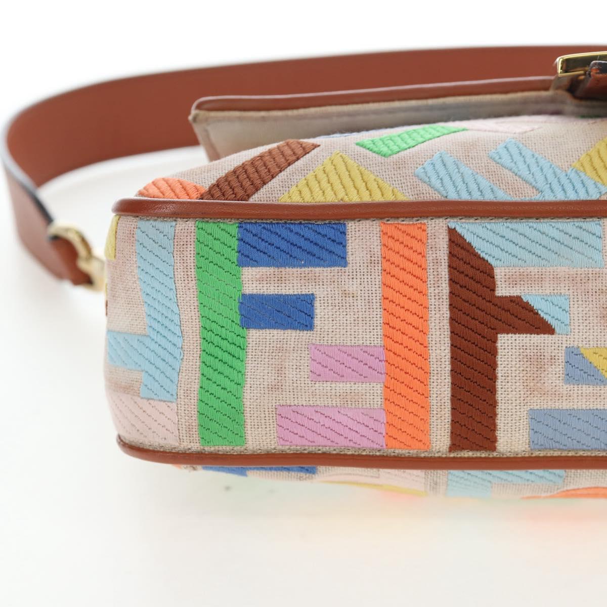 FENDI Zucca Canvas Mamma Baguette Shoulder Bag 2way Multicolor Gold Auth 204491V