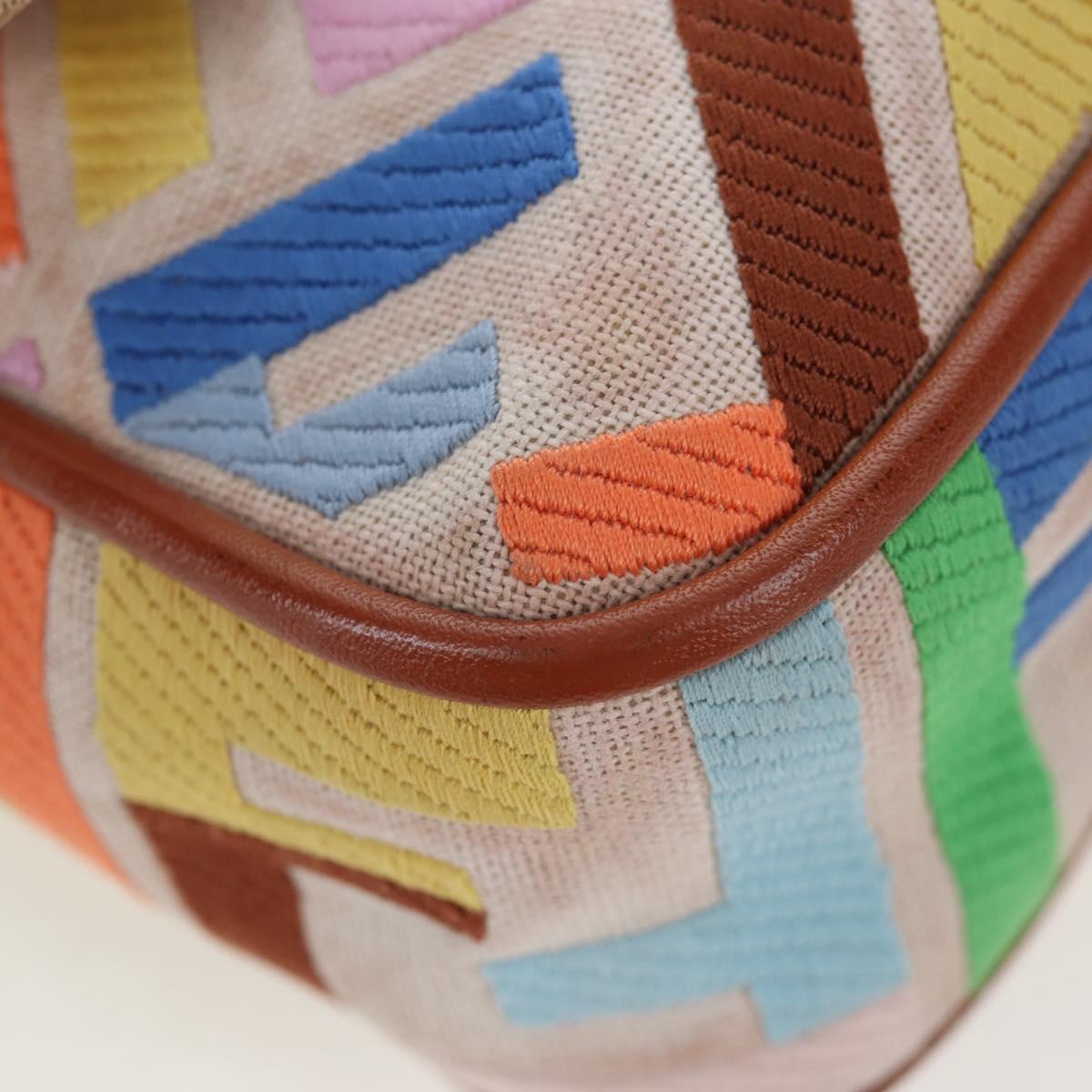 FENDI Zucca Canvas Mamma Baguette Shoulder Bag 2way Multicolor Gold Auth 204491V