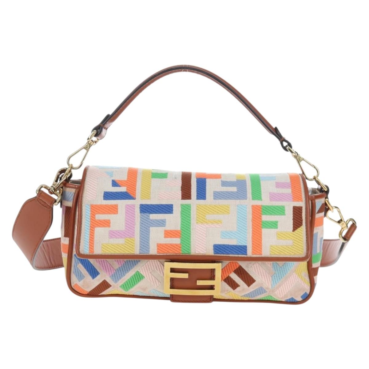 FENDI Zucca Canvas Mamma Baguette Shoulder Bag 2way Multicolor Gold Auth 204491V