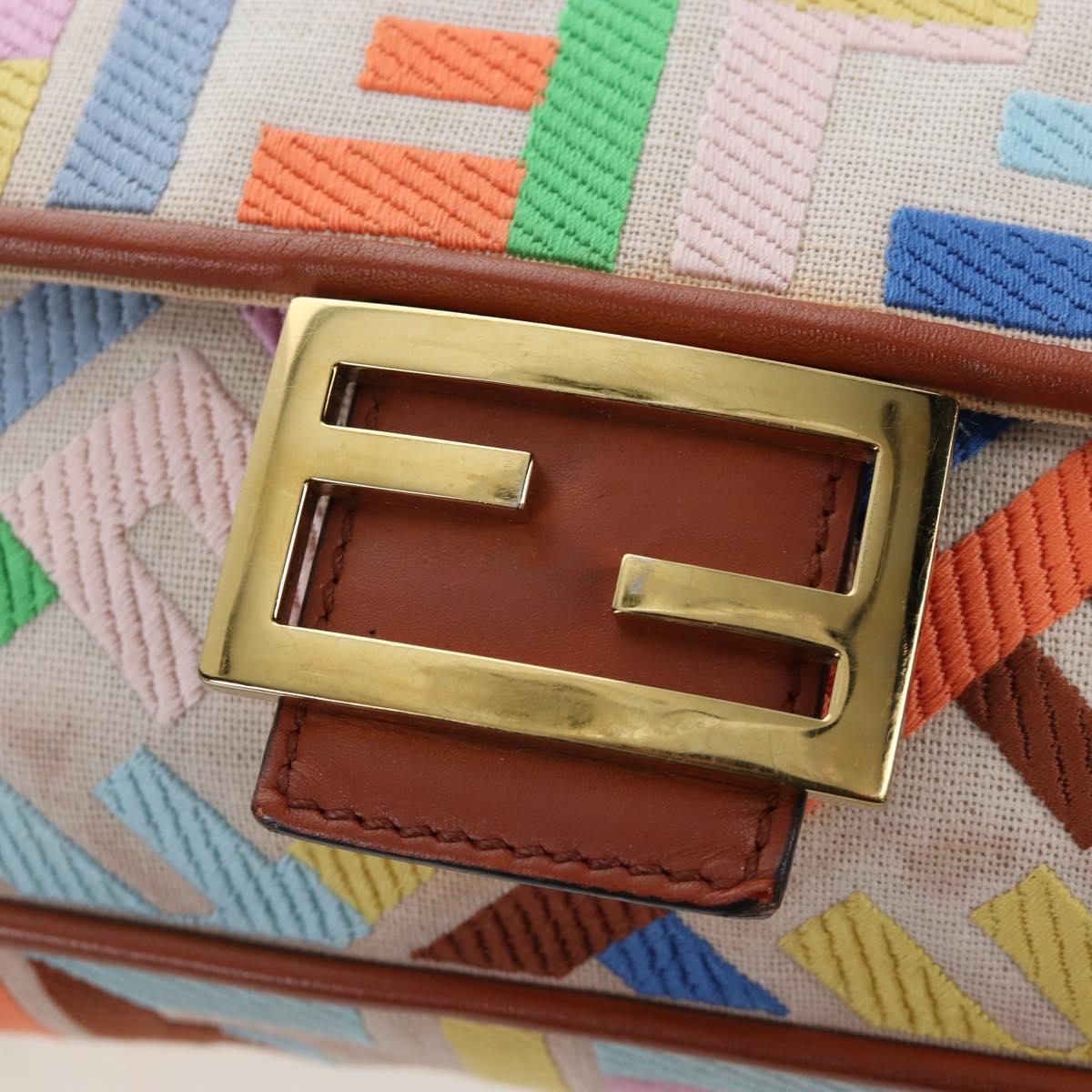 FENDI Zucca Canvas Mamma Baguette Shoulder Bag 2way Multicolor Gold Auth 204491V