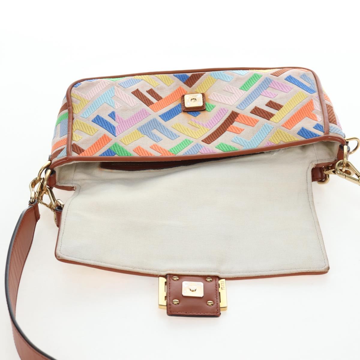 FENDI Zucca Canvas Mamma Baguette Shoulder Bag 2way Multicolor Gold Auth 204491V