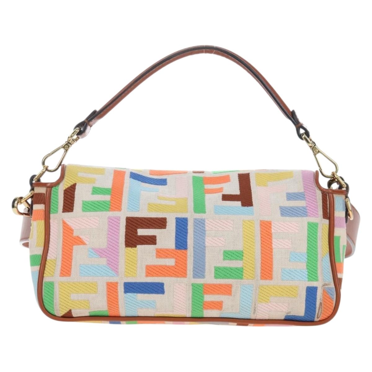 FENDI Zucca Canvas Mamma Baguette Shoulder Bag 2way Multicolor Gold Auth 204491V