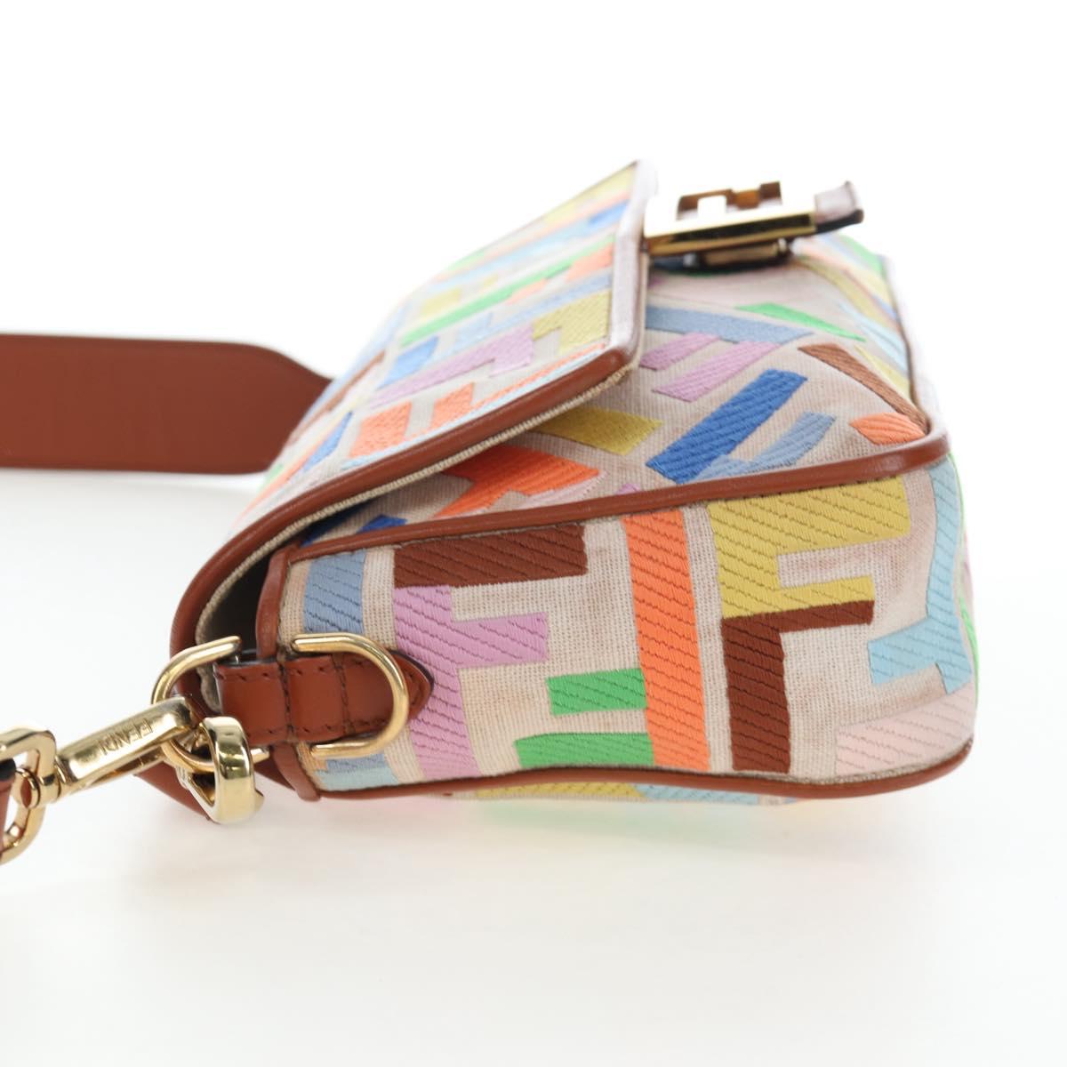 FENDI Zucca Canvas Mamma Baguette Shoulder Bag 2way Multicolor Gold Auth 204491V