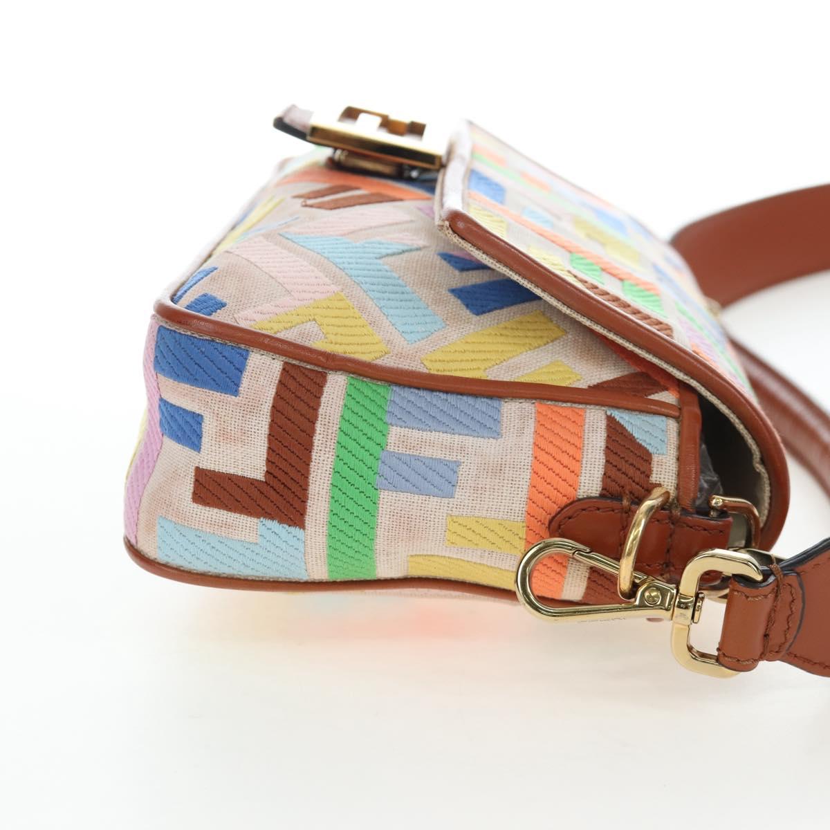 FENDI Zucca Canvas Mamma Baguette Shoulder Bag 2way Multicolor Gold Auth 204491V