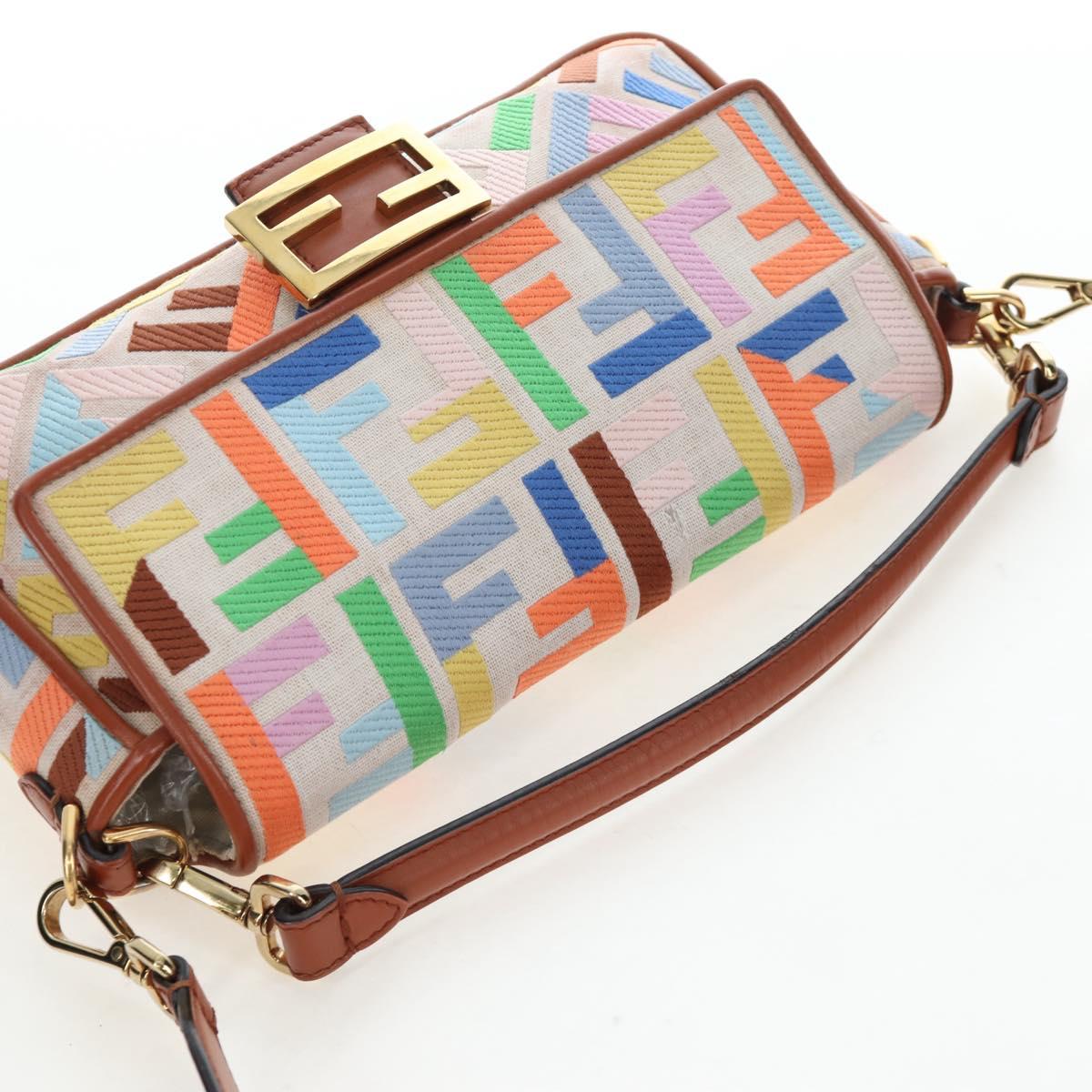 FENDI Zucca Canvas Mamma Baguette Shoulder Bag 2way Multicolor Gold Auth 204491V