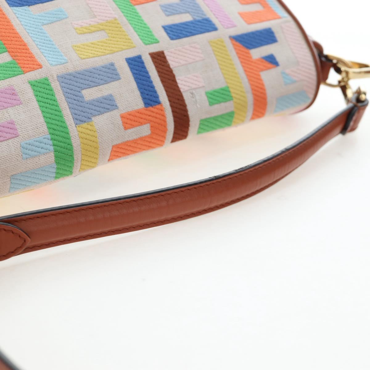 FENDI Zucca Canvas Mamma Baguette Shoulder Bag 2way Multicolor Gold Auth 204491V