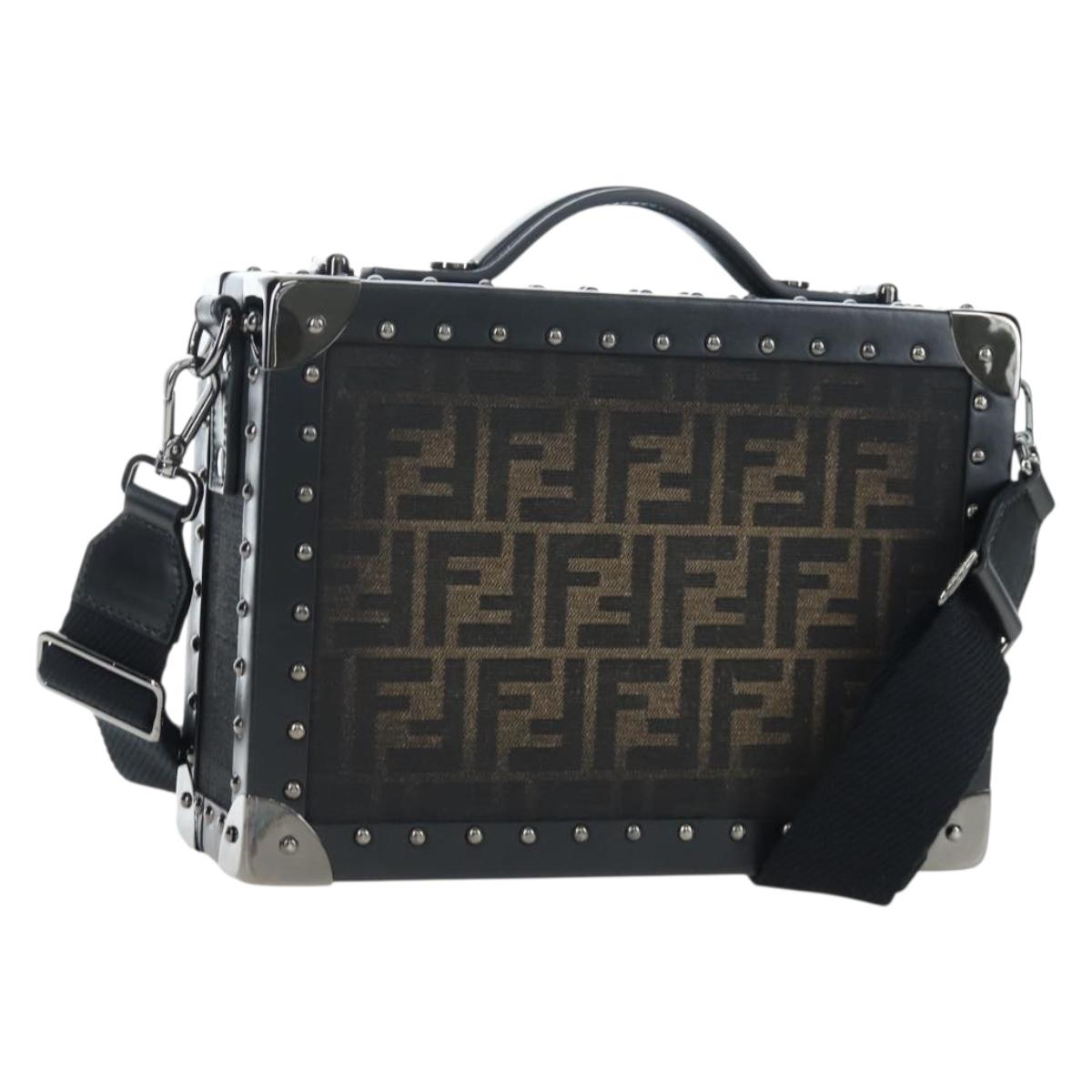 FENDI Zucca Canvas Hand Bag 2way Black Brown Auth 204492SAM