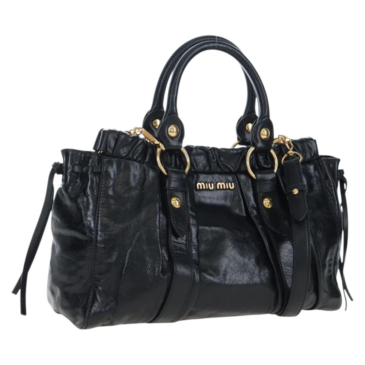 Miu Miu Hand Bag Leather 2way Black Gold Auth 204493M