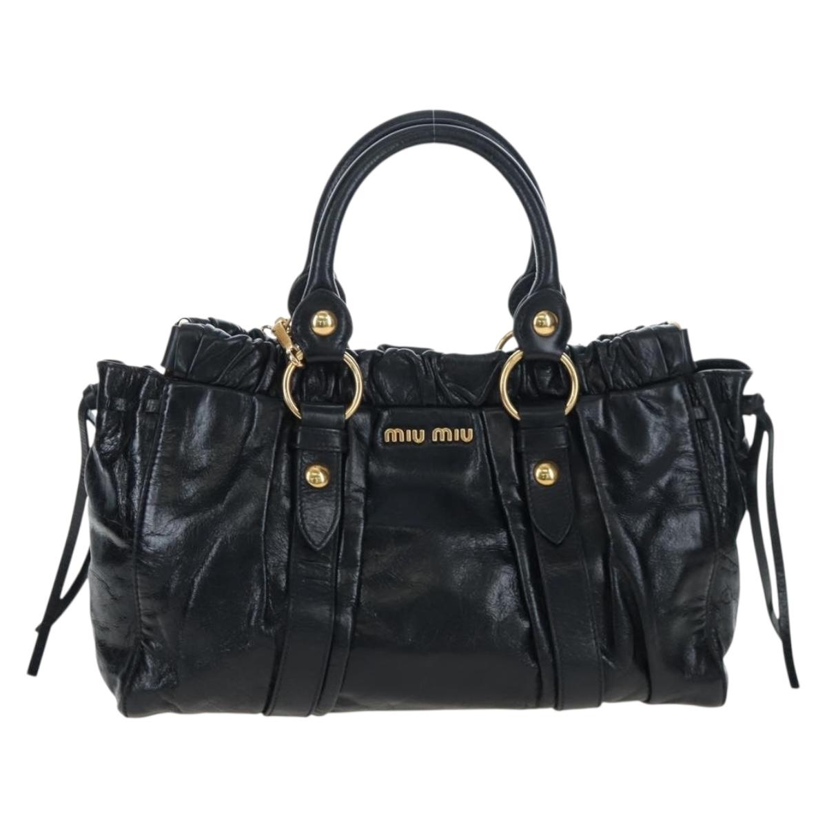 Miu Miu Hand Bag Leather 2way Black Gold Auth 204493M