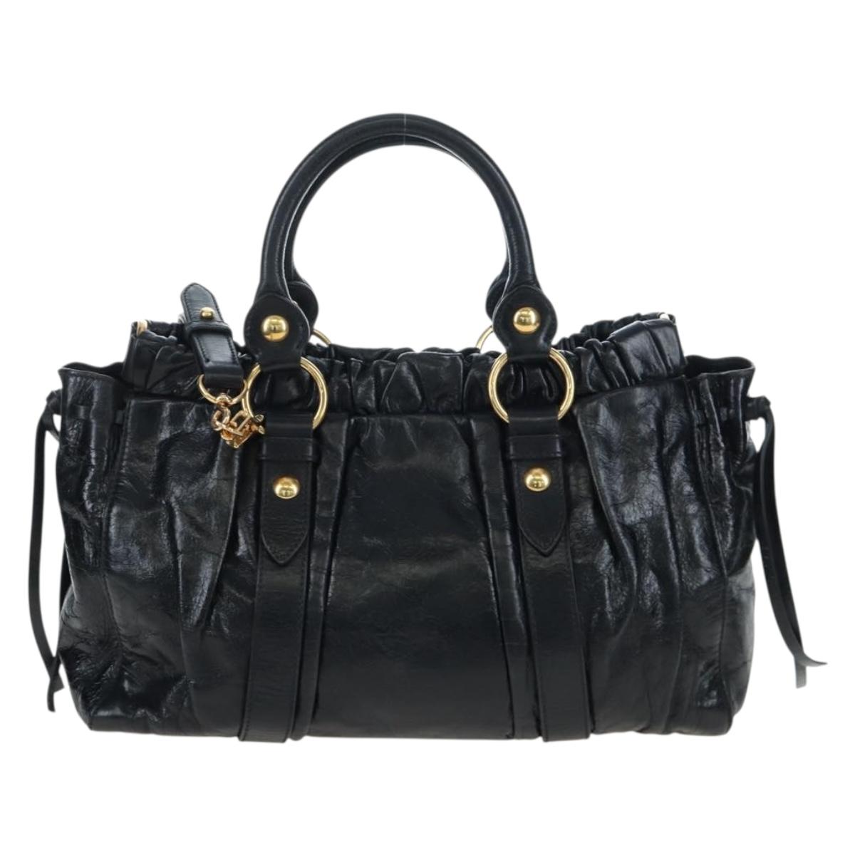 Miu Miu Hand Bag Leather 2way Black Gold Auth 204493M
