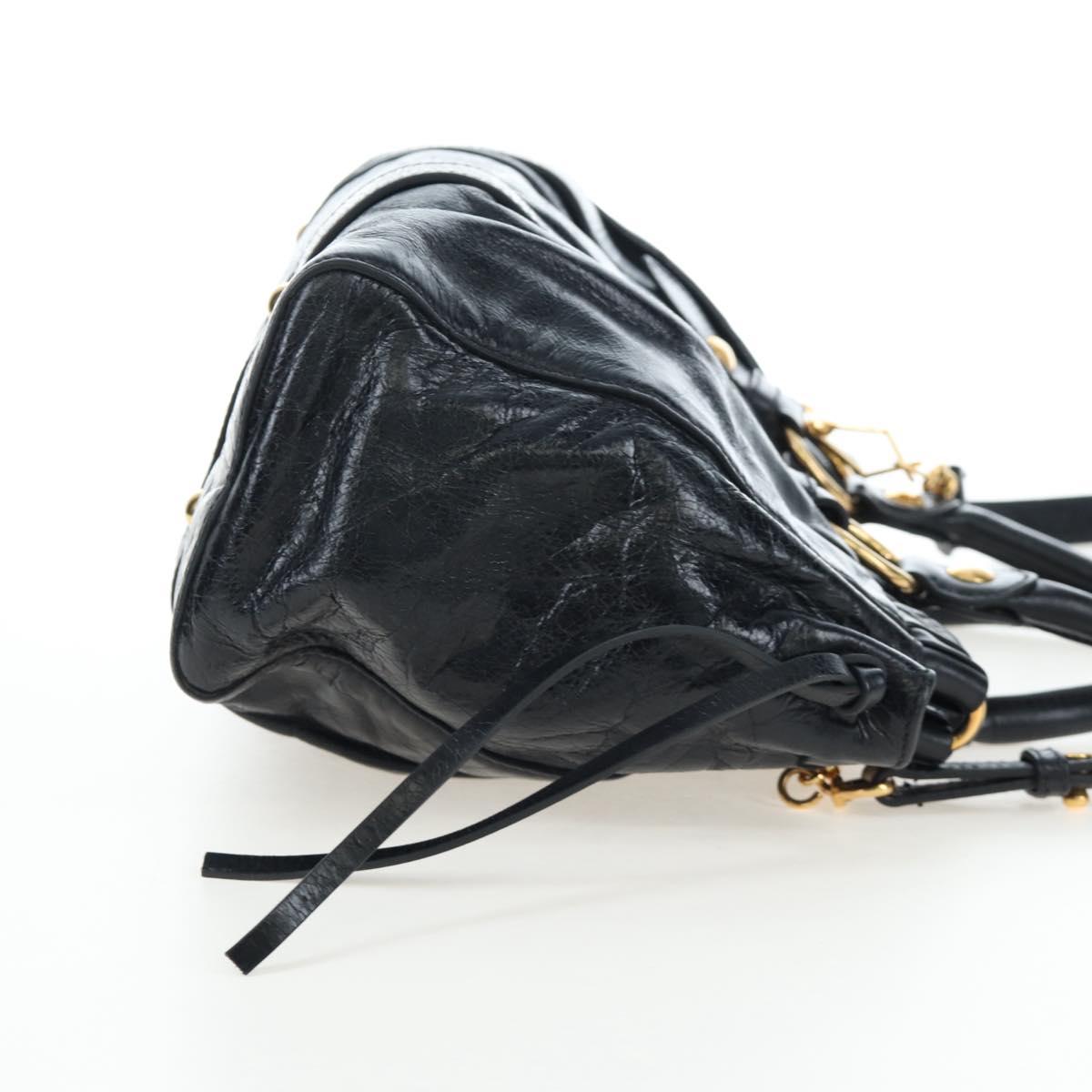 Miu Miu Hand Bag Leather 2way Black Gold Auth 204493M