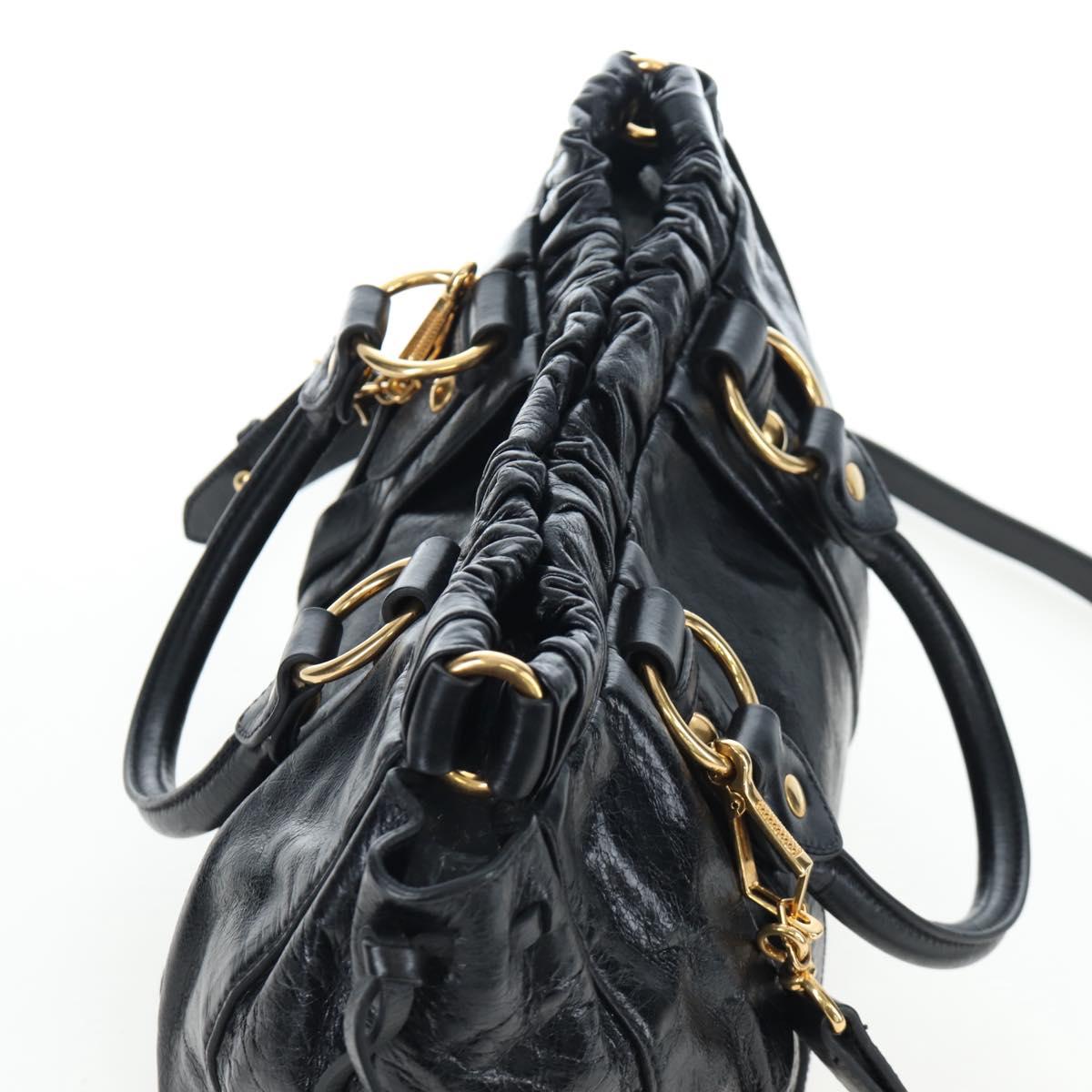 Miu Miu Hand Bag Leather 2way Black Gold Auth 204493M
