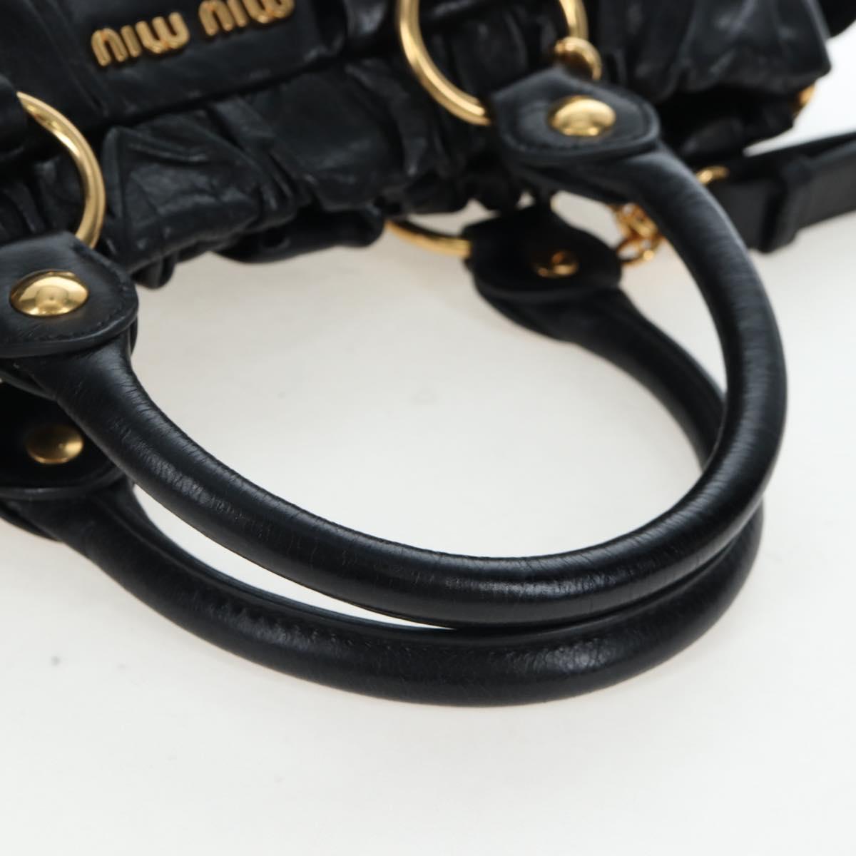 Miu Miu Hand Bag Leather 2way Black Gold Auth 204493M