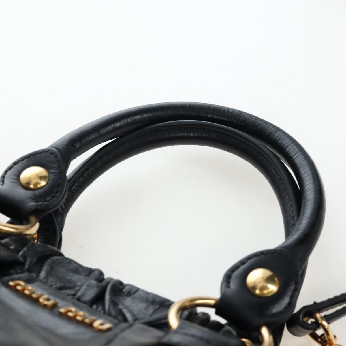 Miu Miu Hand Bag Leather 2way Black Gold Auth 204493M