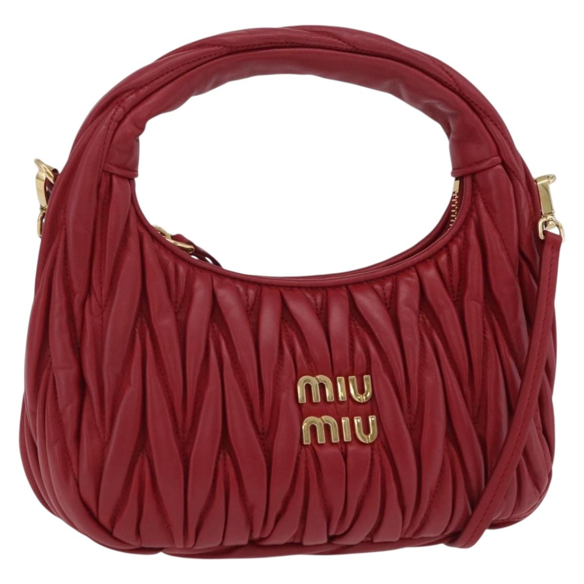 Miu Miu Matelasse Wonder Square Small Bag Leather 2way Red Gold Auth 204494M