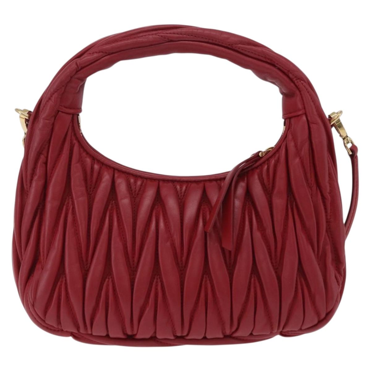 Miu Miu Matelasse Wonder Square Small Bag Leather 2way Red Gold Auth 204494M