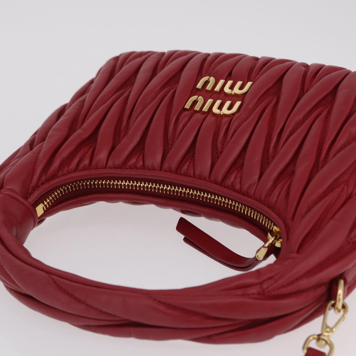 Miu Miu Matelasse Wonder Square Small Bag Leather 2way Red Gold Auth 204494M