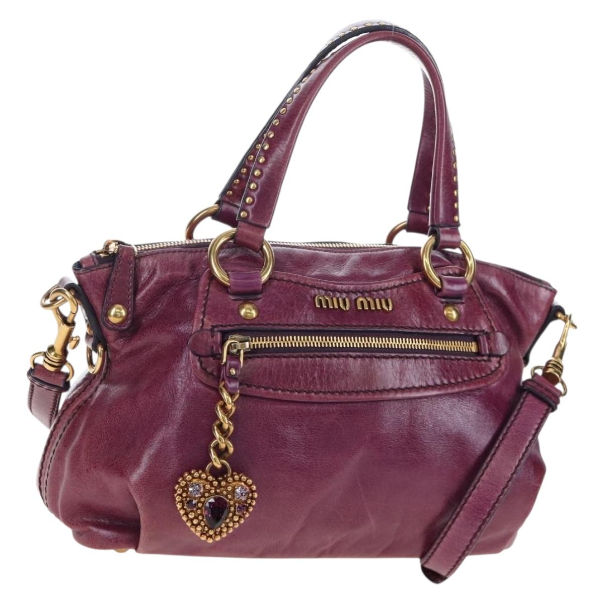 Miu Miu Hand Bag Leather 2way Purple Gold Auth 204521V