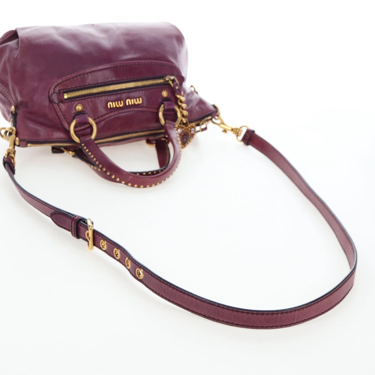 Miu Miu Hand Bag Leather 2way Purple Gold Auth 204521V