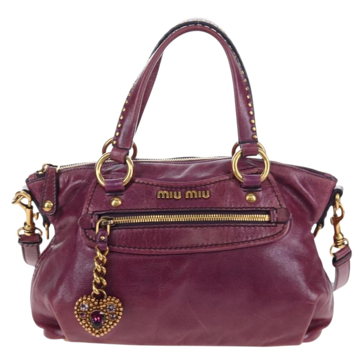 Miu Miu Hand Bag Leather 2way Purple Gold Auth 204521V