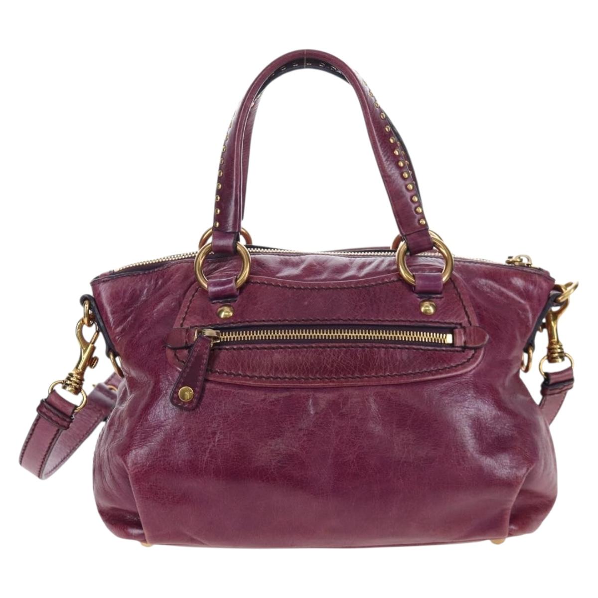 Miu Miu Hand Bag Leather 2way Purple Gold Auth 204521V