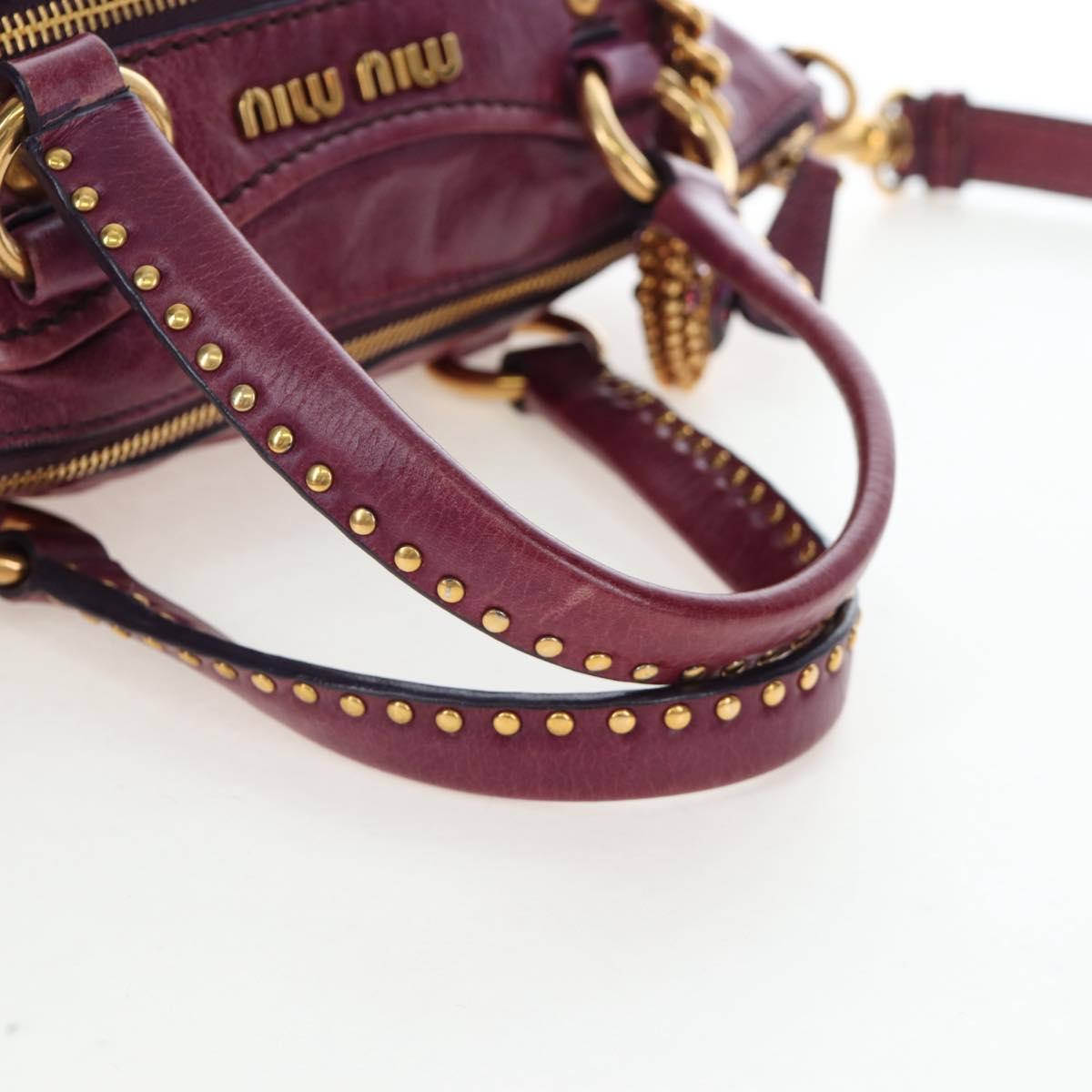 Miu Miu Hand Bag Leather 2way Purple Gold Auth 204521V