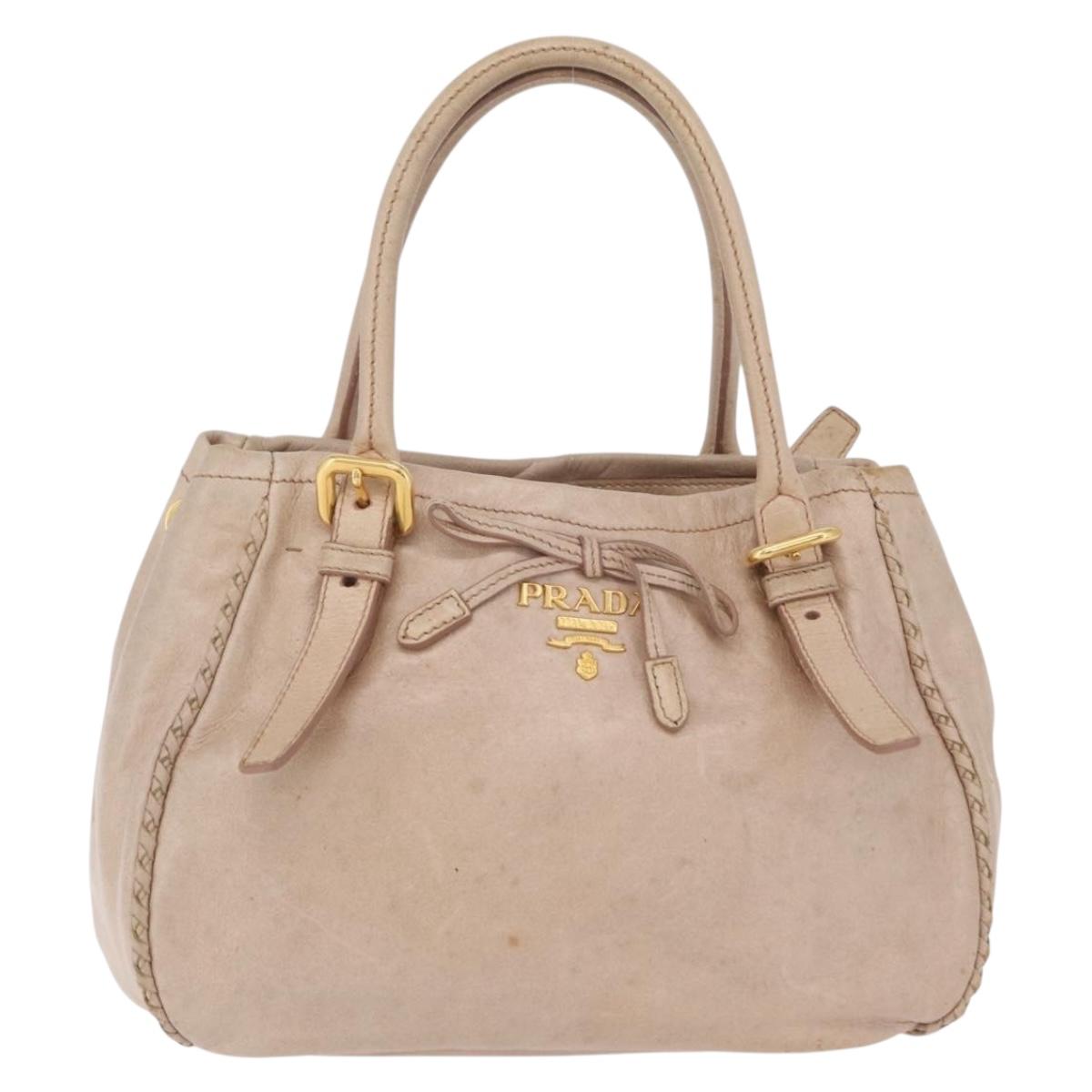 PRADA Hand Bag Vitter Shine Beige Gold Auth 204524