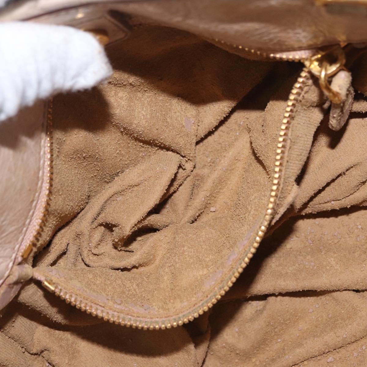 PRADA Hand Bag Vitter Shine Beige Gold Auth 204524