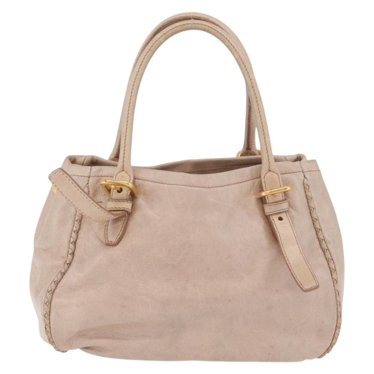 PRADA Hand Bag Vitter Shine Beige Gold Auth 204524