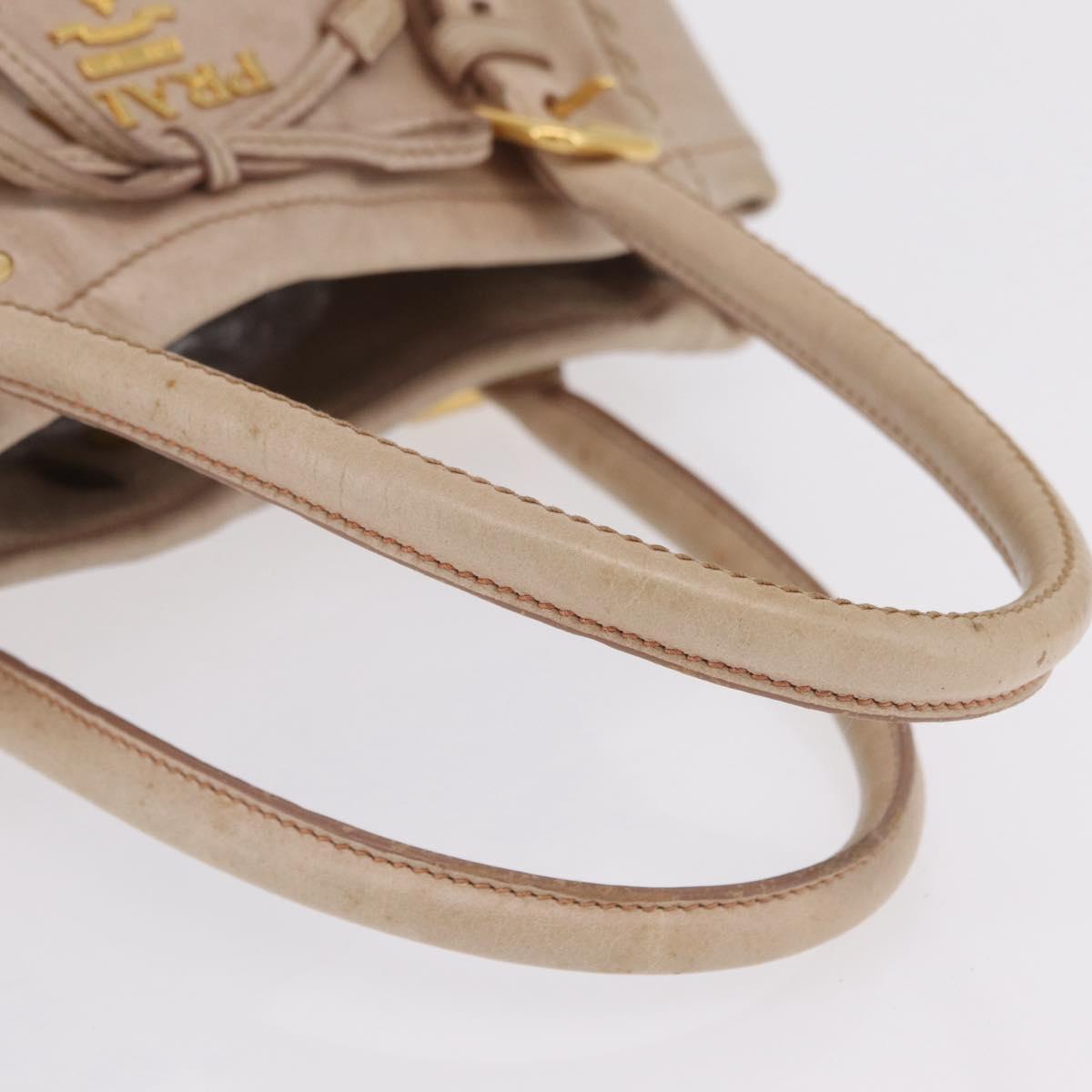 PRADA Hand Bag Vitter Shine Beige Gold Auth 204524