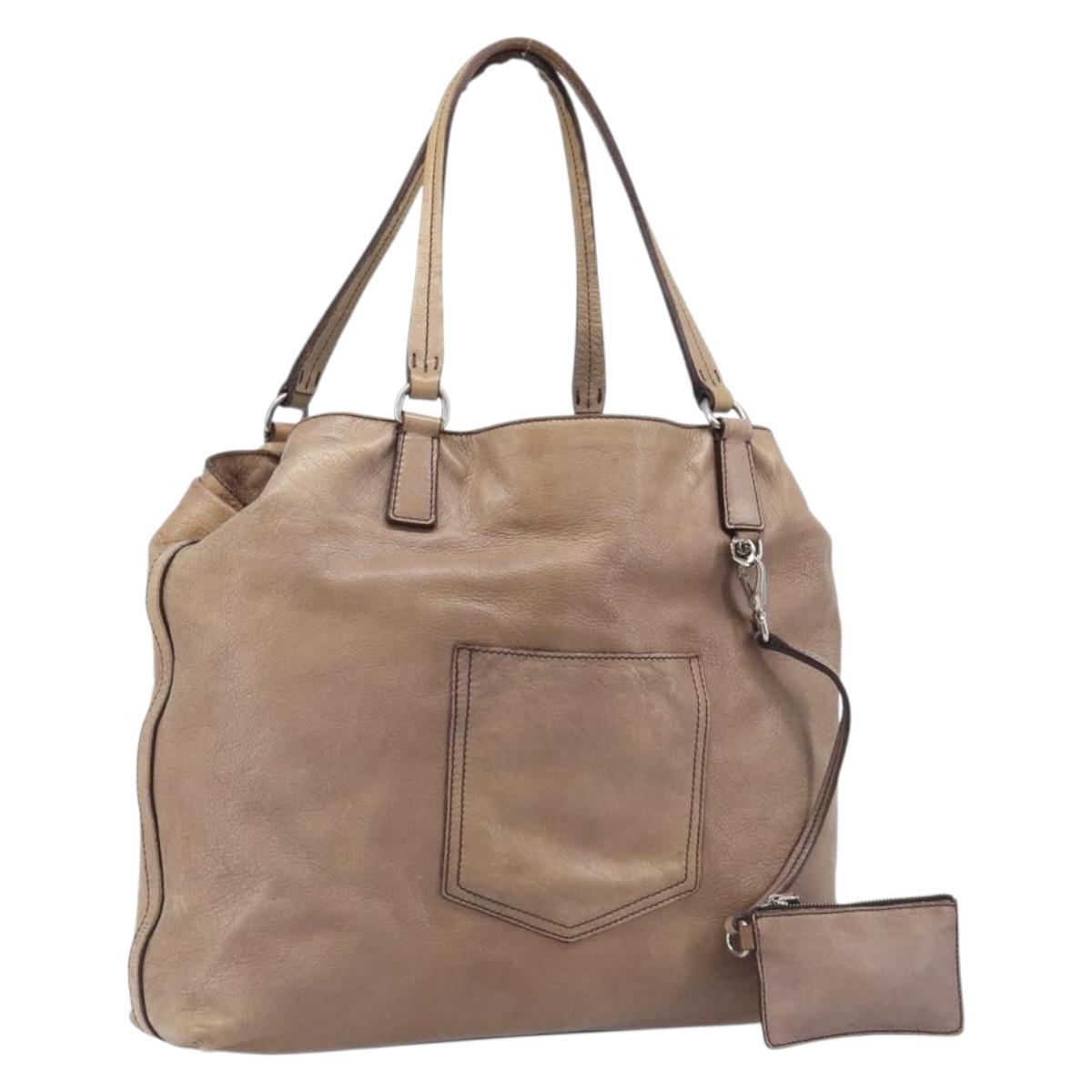 Miu Miu Archive Tote Bag Leather Beige Silver Auth 204528