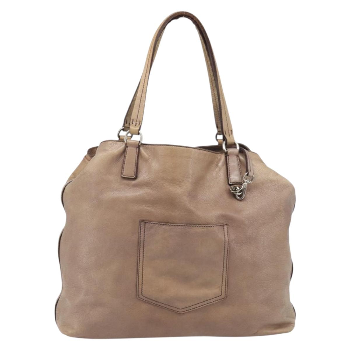 Miu Miu Archive Tote Bag Leather Beige Silver Auth 204528