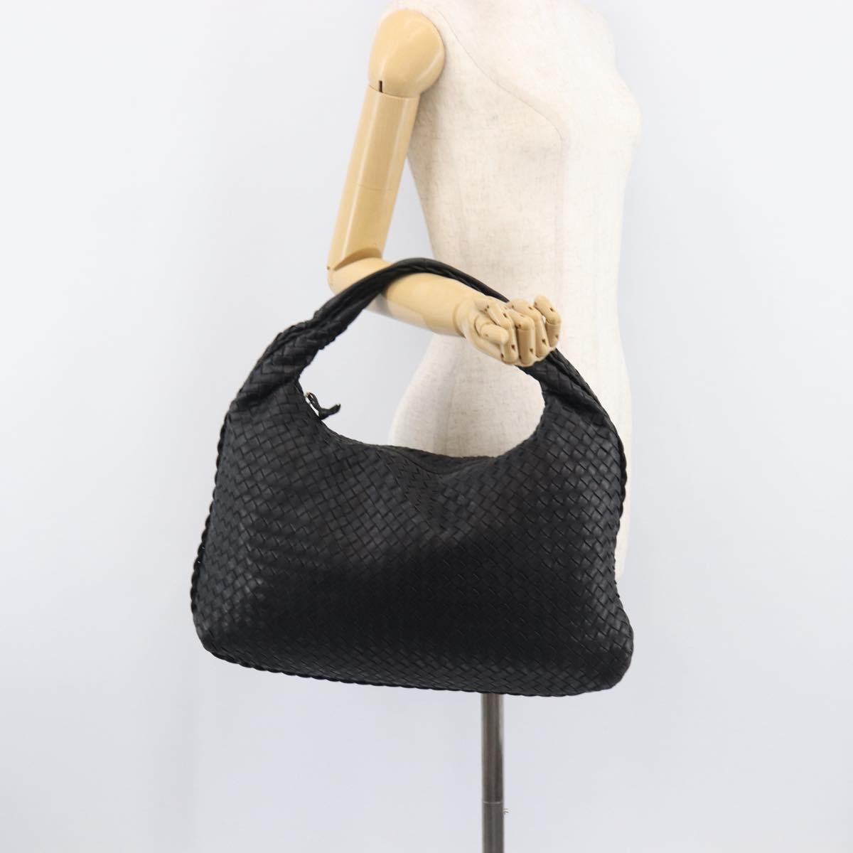 Bottega Veneta INTRECCIATO Hobo Bag Leather Black Gold 115654 Auth 204529V