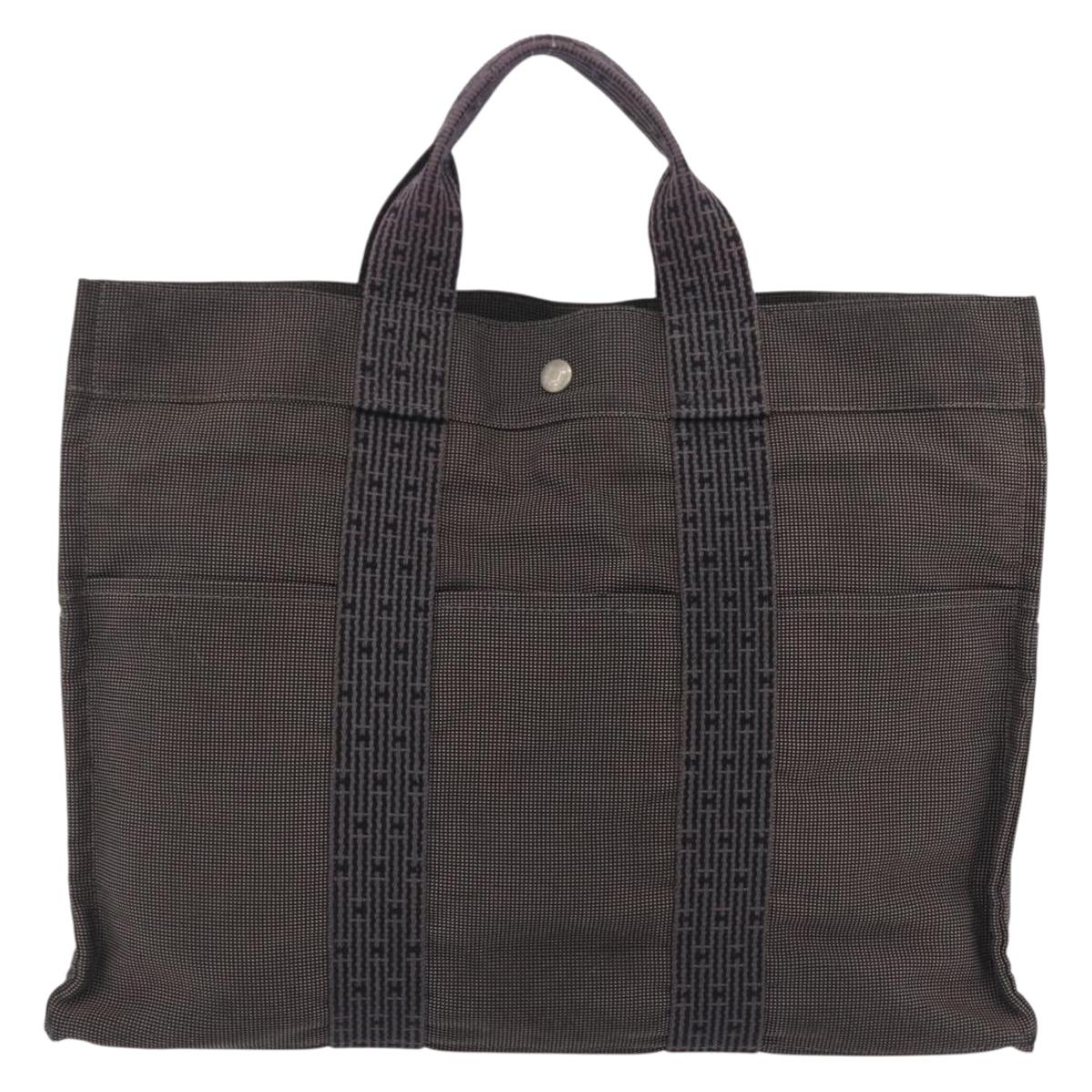 HERMES Her Line Tote MM Tote Bag Canvas Gray Silver Auth 204530