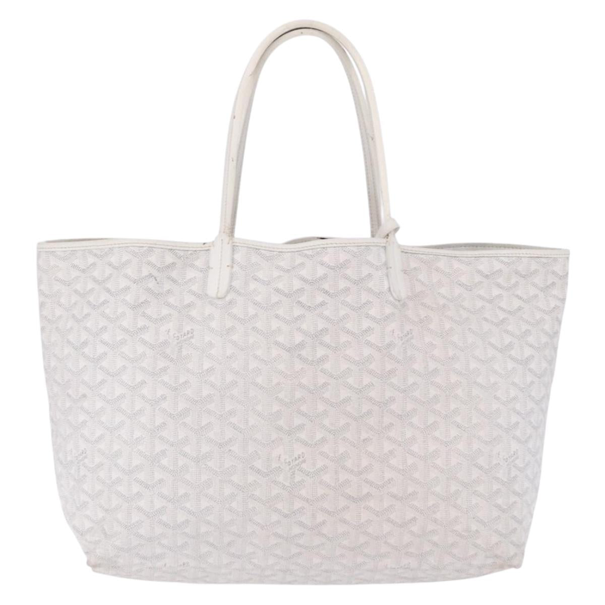 GOYARD Herringbone Saint Louis PM Tote Bag PVC Leather White Auth 204570