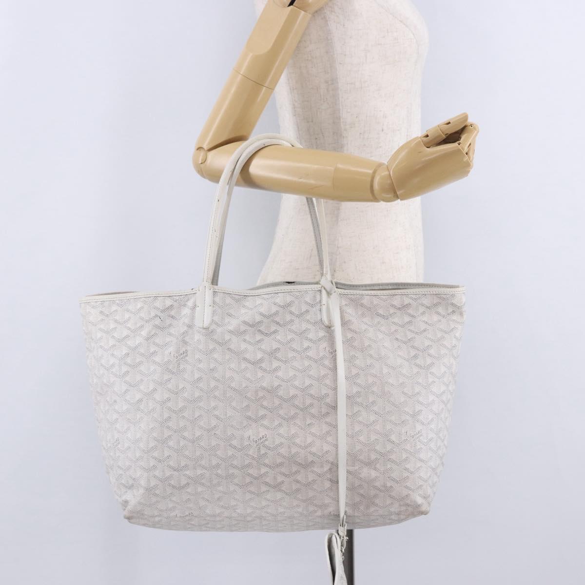 GOYARD Herringbone Saint Louis PM Tote Bag PVC Leather White Auth 204570