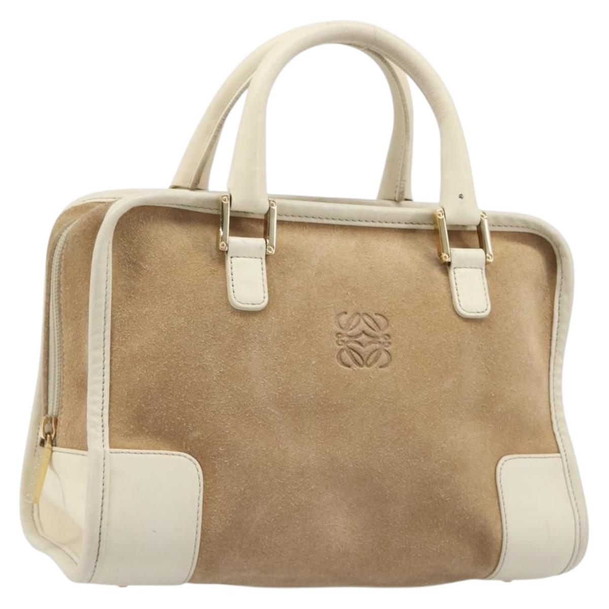 LOEWE Amazona 28 Hand Bag Suede Beige Gold Tone Auth 204571V