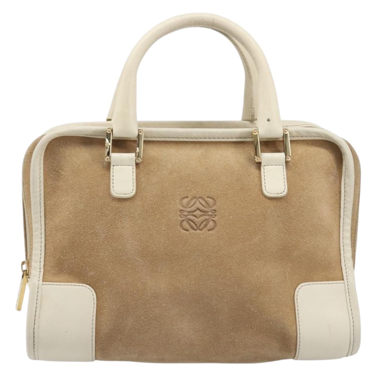 LOEWE Amazona 28 Hand Bag Suede Beige Gold Tone Auth 204571V