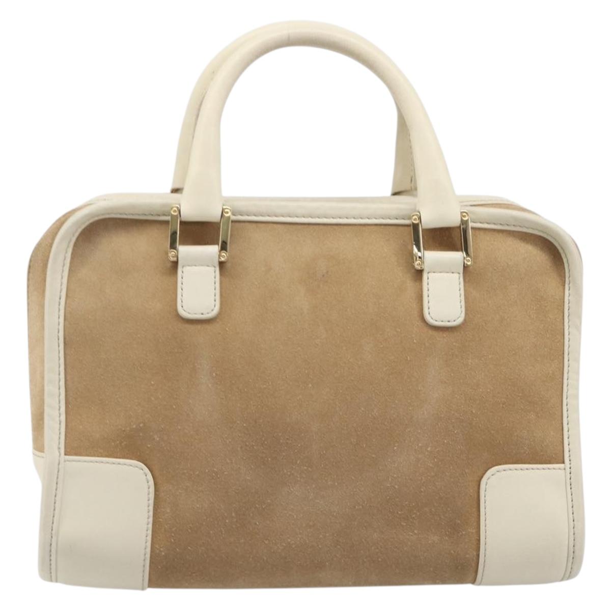 LOEWE Amazona 28 Hand Bag Suede Beige Gold Tone Auth 204571V