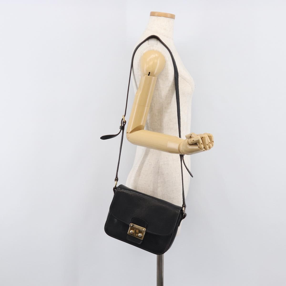 Miu Miu Madras Shoulder Bag Leather Black Gold Tone Auth 204572V