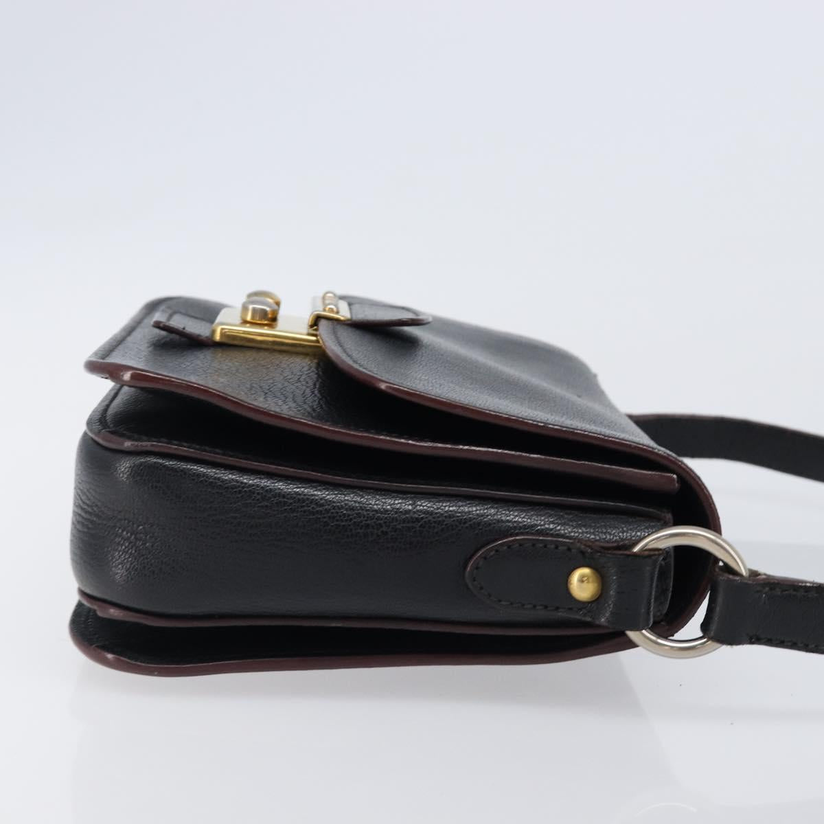 Miu Miu Madras Shoulder Bag Leather Black Gold Tone Auth 204572V