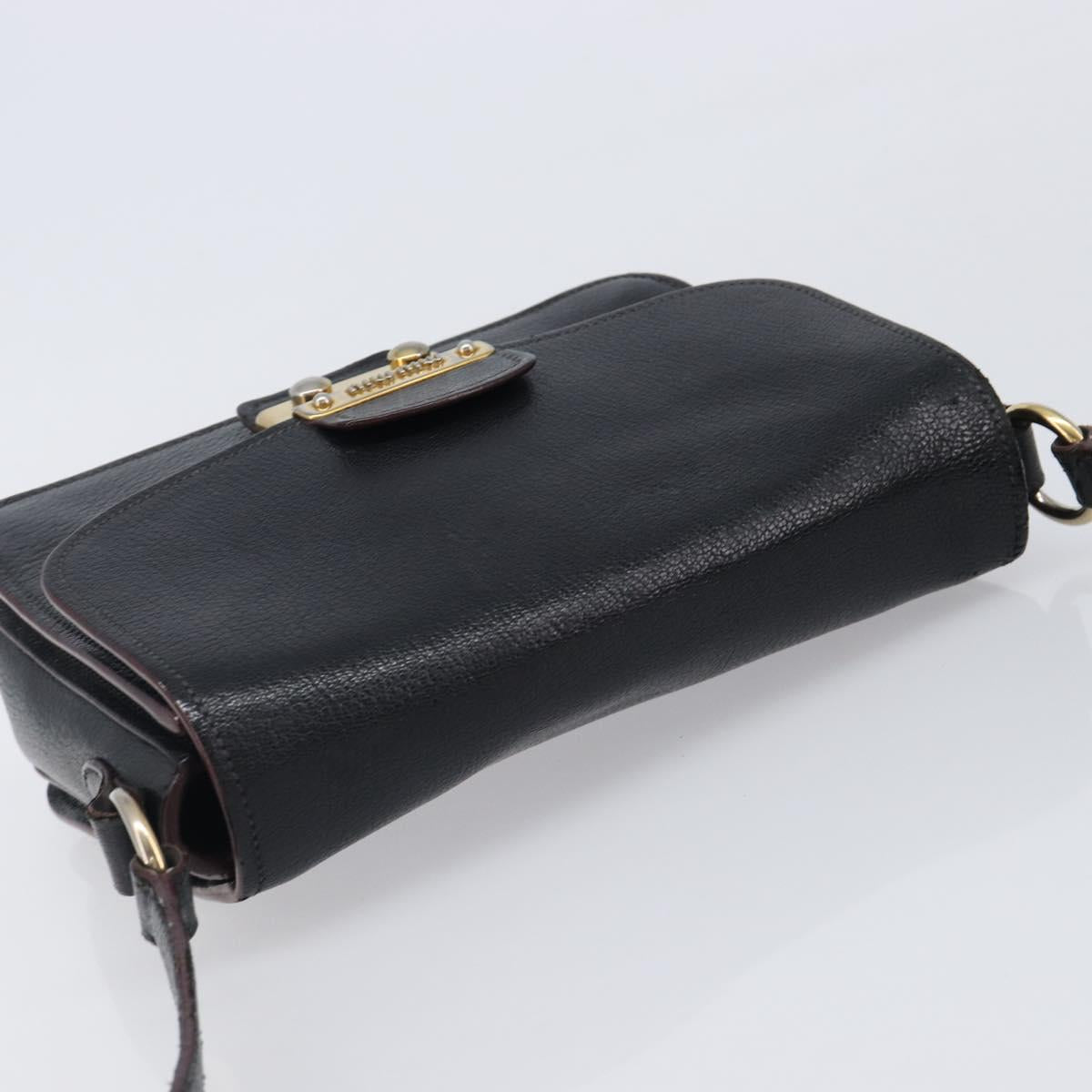 Miu Miu Madras Shoulder Bag Leather Black Gold Tone Auth 204572V