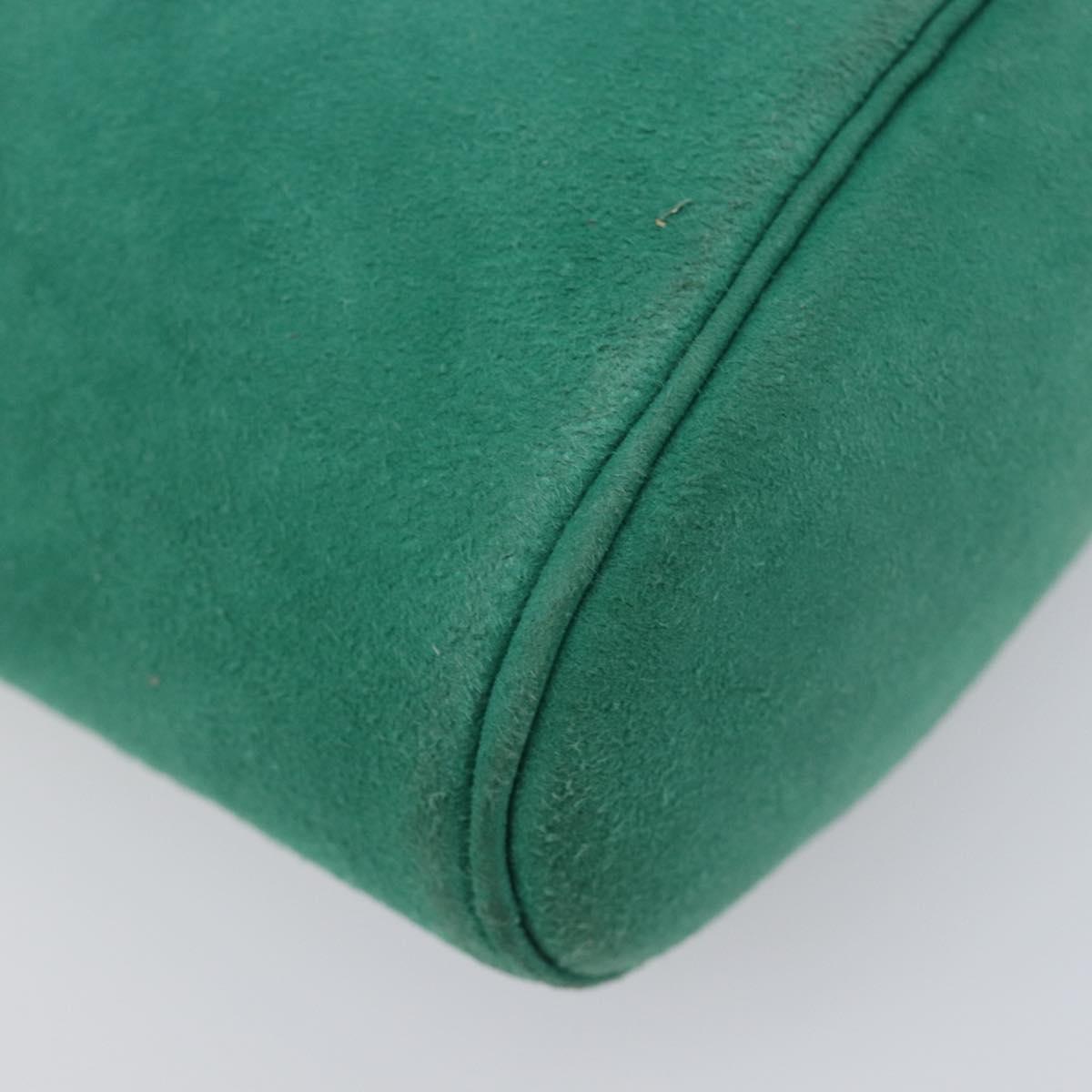 Christian Dior Chain Shoulder Bag Suede Green Gold Tone Auth 204573V