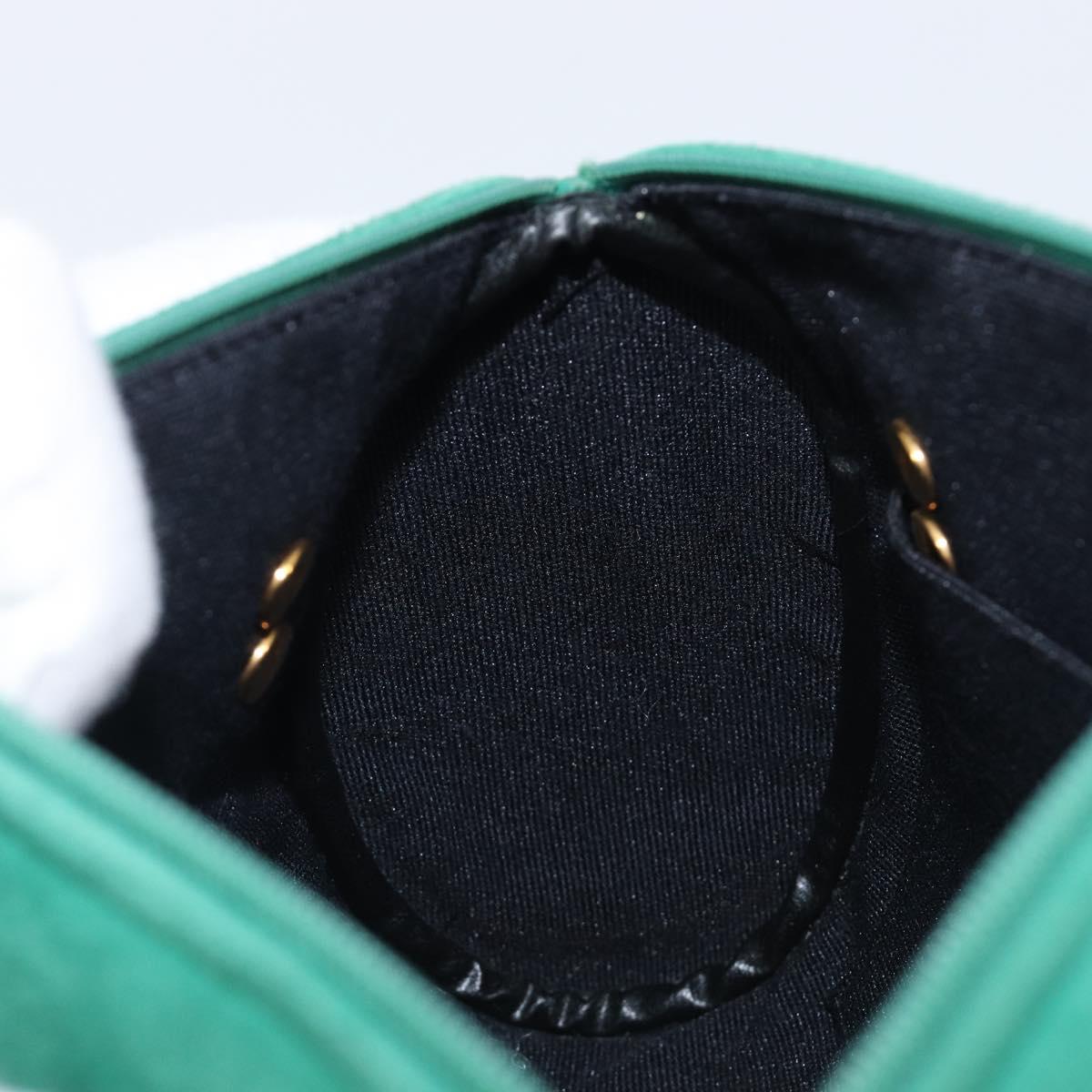 Christian Dior Chain Shoulder Bag Suede Green Gold Tone Auth 204573V